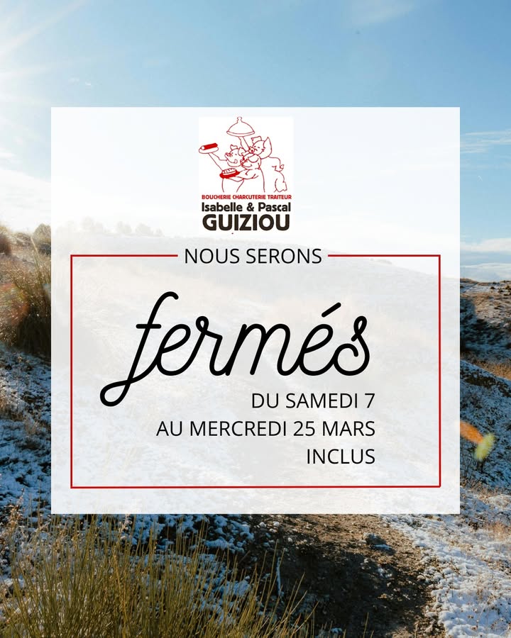 Nous serons fermes pour conges, du samedi 7 au mercredi…